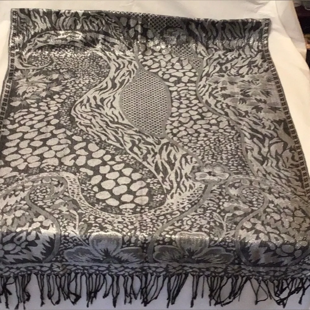 Silver metallic animal print evening wrap for